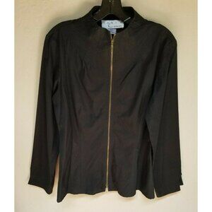 Debra C Beverly Hills Women Full Zip Scuba Solid Black Thin Jacket Medium Casual